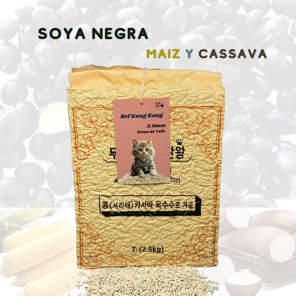 Arena para Gatos Bef Kong Kong Tofu Pellets 2.0 mm 100% Biodegradable 2.5 kg