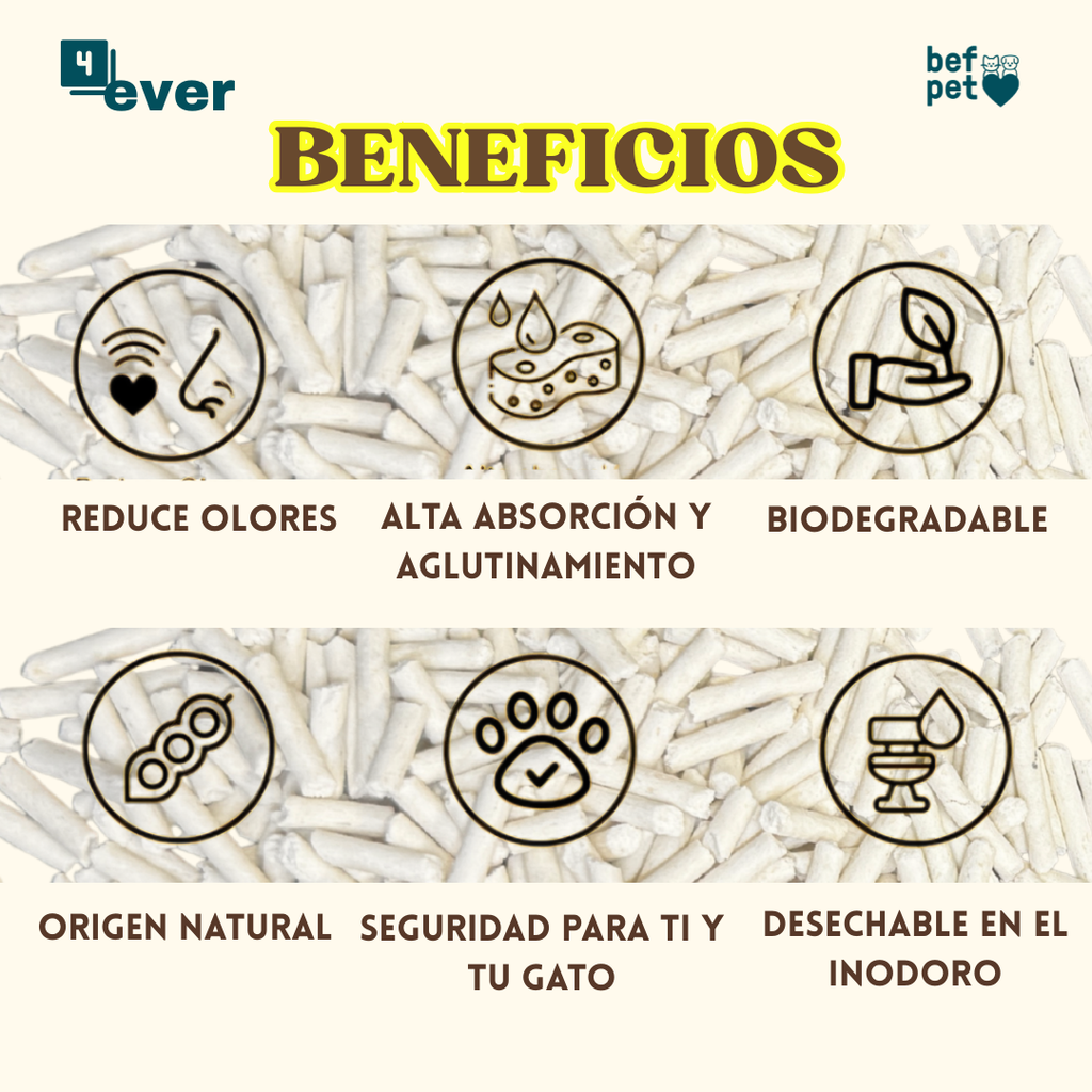 Arena para Gatos Befpet 4ever Tofu Pellets 2.0 mm 100% Biodegradable 2.5 kg